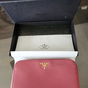 Prada Pink Leather Wallet with Gold Logo